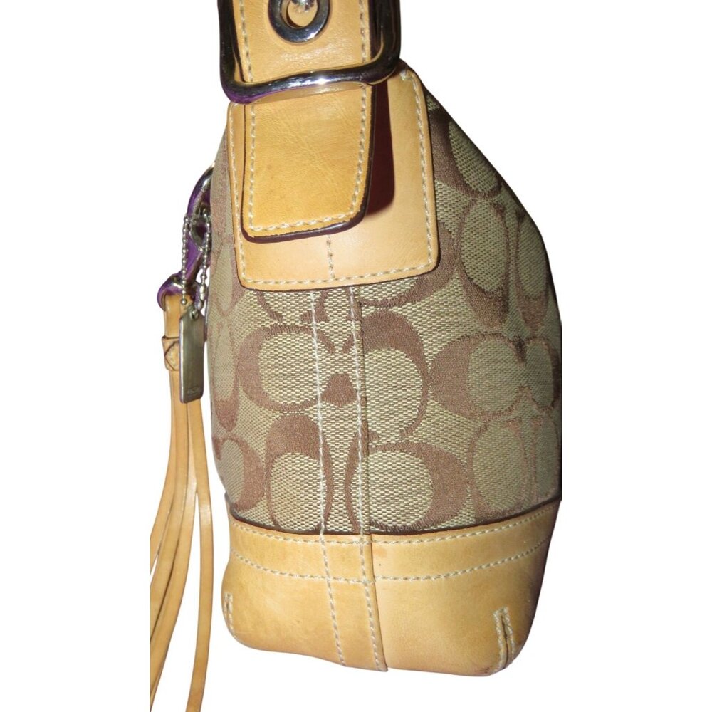 Coach 2005 Y2K Signature Khaki Canvas & Vachetta Leather East West Demi Baguette - Picture 4 of 14